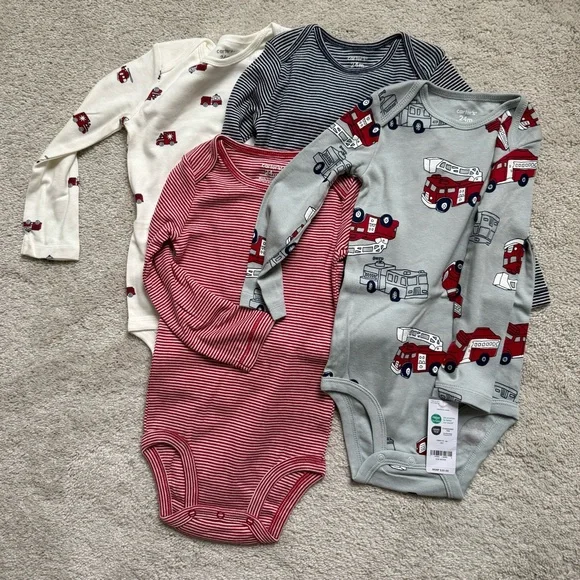 Carter's Fire Truck and Stripes Bodysuits - Red, Blue, White - Picture 1 of 2